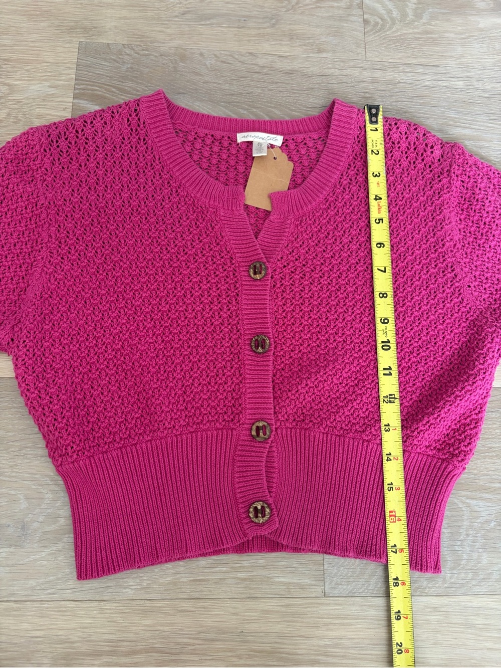 Aeropostale Hot Pink Open Knit Cropped Cardigan - Picture 3 of 5